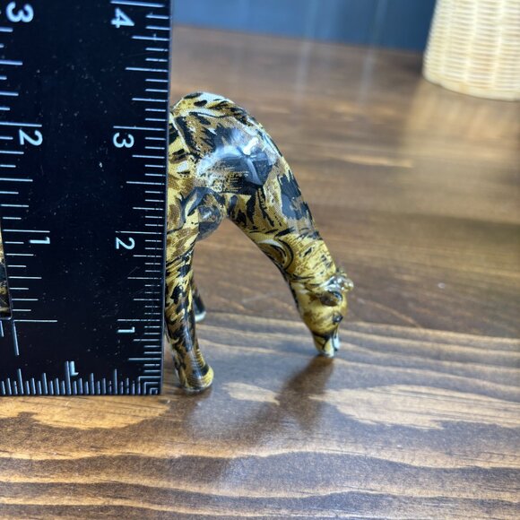 Pair of Vintage Giraffe Figurines in Animal Print Decoupage Safari Shelf Decor - Picture 12 of 15